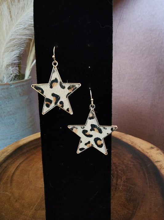 Hair On Hide Star Earrings - Cheetah