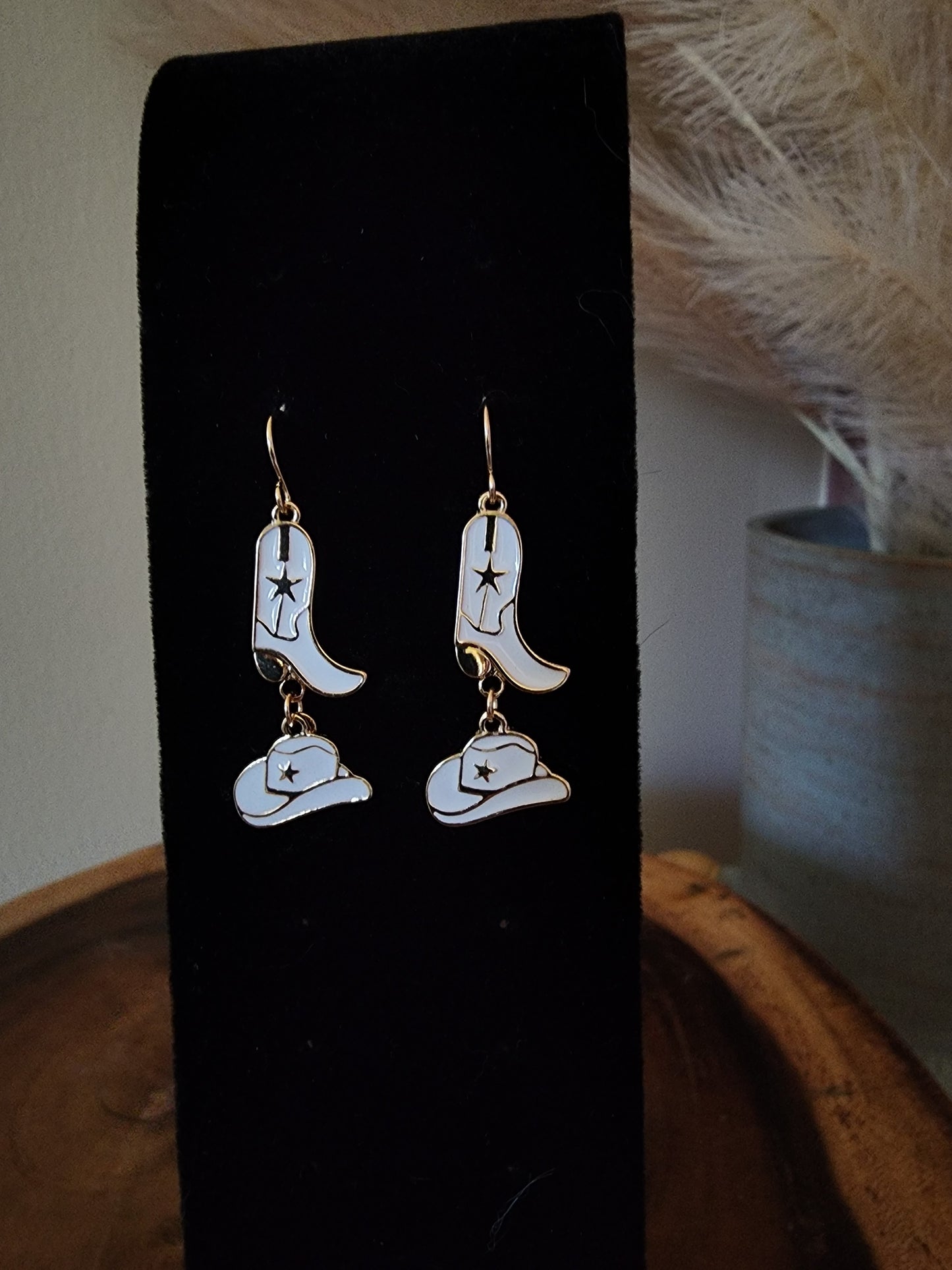 Hats and Boots Earrings - White