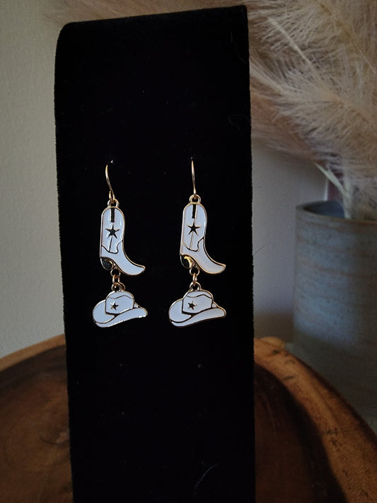 Hats and Boots Earrings - White