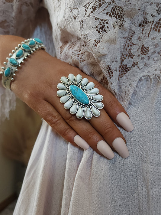 Large Dual Turquoise Statement Ring