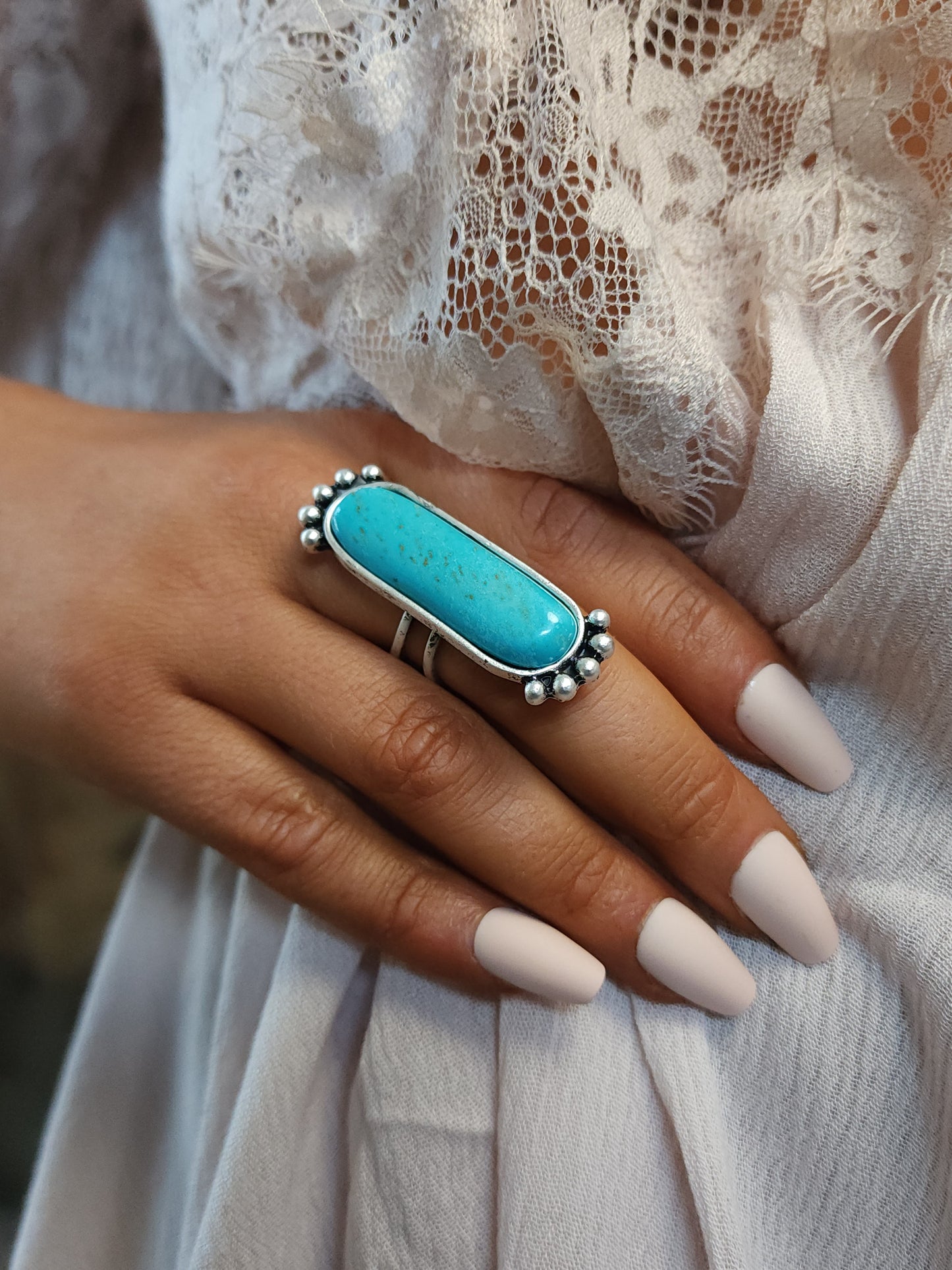 Long Turquoise Cocktail Ring