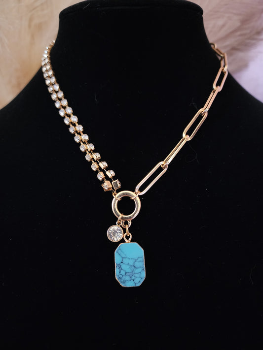 Rhinestone & Turquoise Gold Necklace