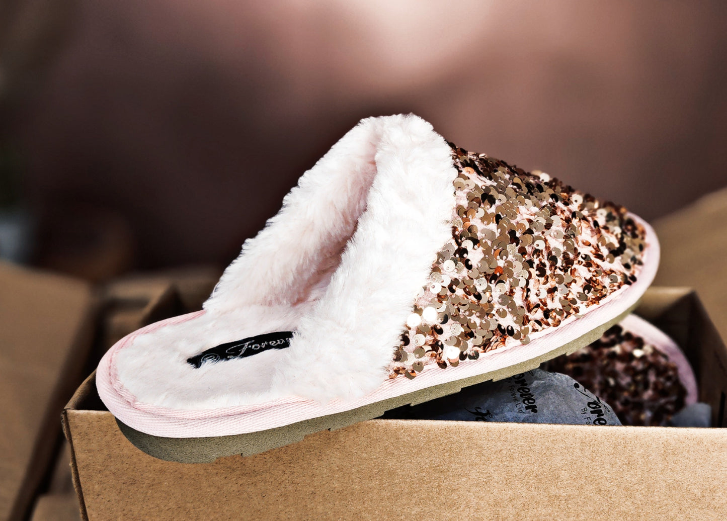 Rose Gold Sequins Slippers