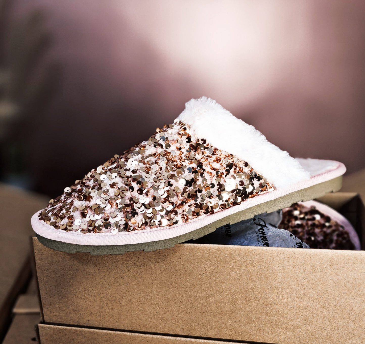 Rose Gold Sequins Slippers