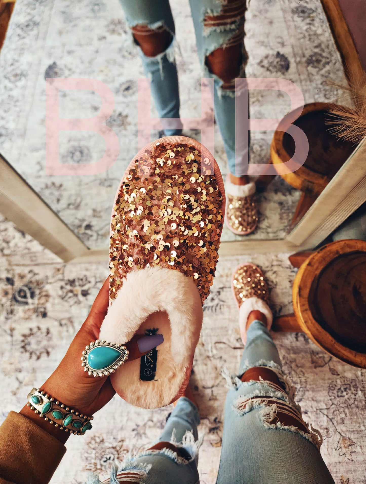 Rose Gold Sequins Slippers