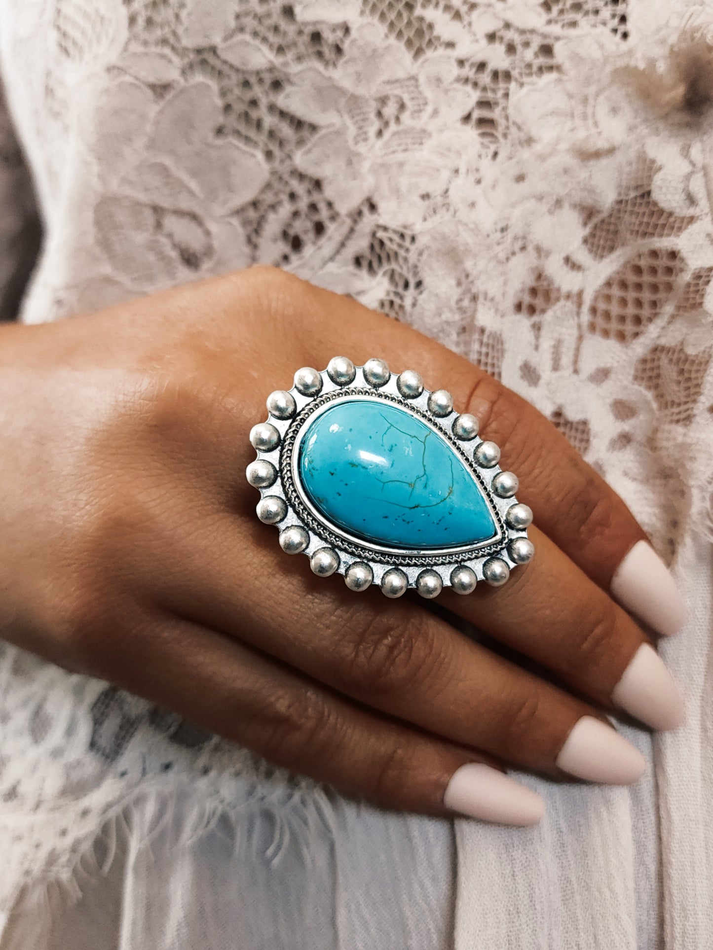 Turquoise Teardrop Studded Ring