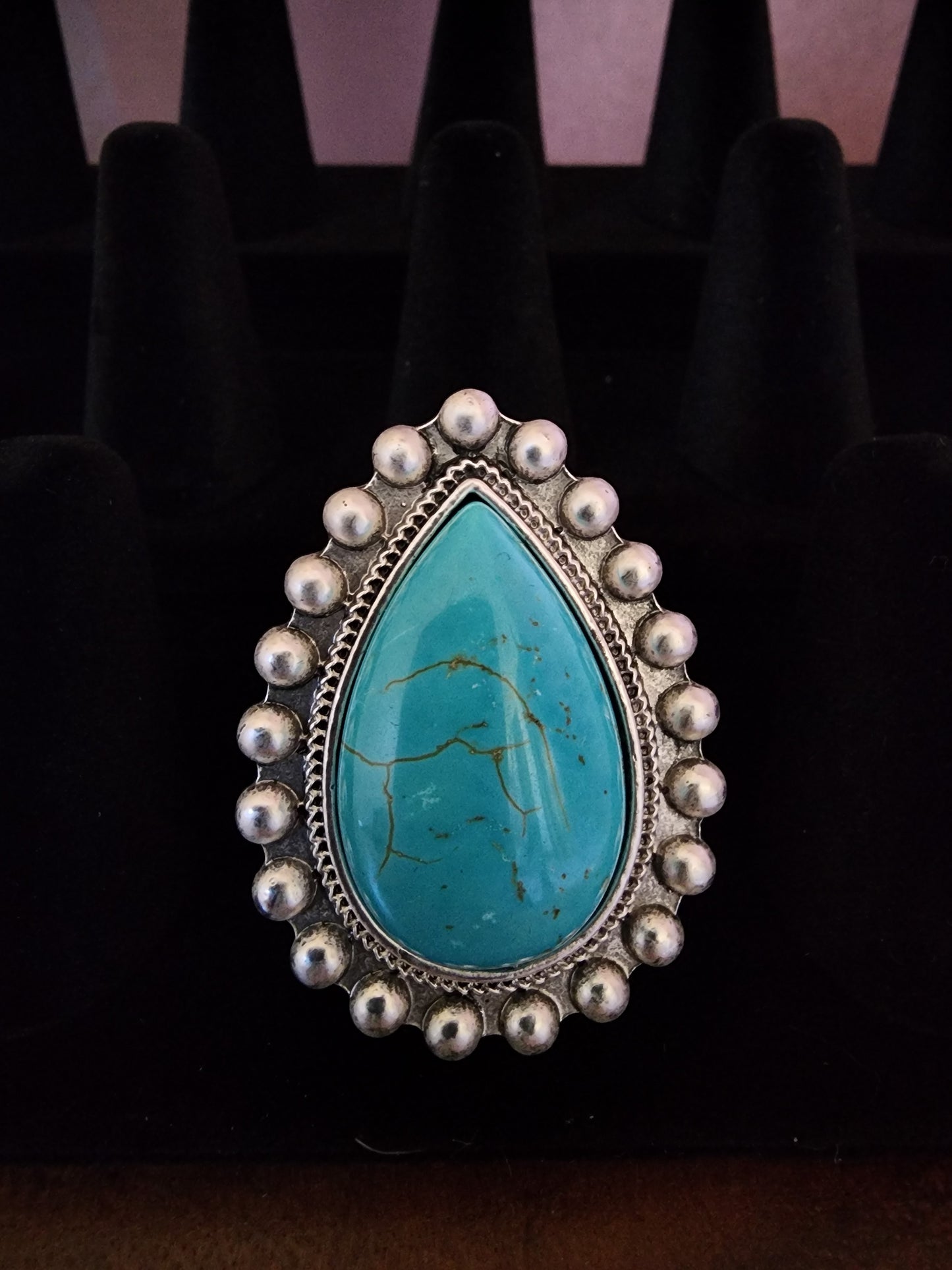 Turquoise Teardrop Studded Ring